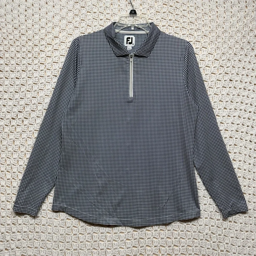 Footjoy Golf Pullover Men's Sz M Blue White Geometric 1/4 Quarter Zip  Long Slv